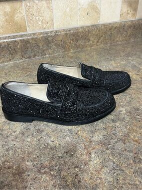 NWOT Betsey Johnson SB-ARON Black Rhinestone Penny Loafers Shoes 5.5M Office